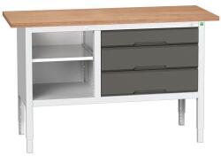 bott Verso műhelyasztal, állítható magasságú, 83-93 x 150 x 60 cm, multiplex, 3 fiók, 1 polc, szürke-antracit - manutan - 649 910 Ft