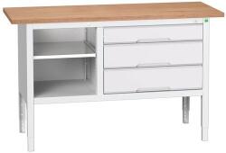 bott Verso műhelyasztal, állítható magasságú, 83-93 x 150 x 60 cm, multiplex, 3 fiók, 1 polc, szürke-szürke - manutan - 649 910 Ft