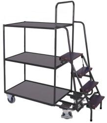 Variofit Magas polcos kocsi lépcsőkkel, 250 kg-ig, 3 polcos, szürke