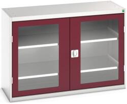 bott Műhelyszekrény átlátszó ajtókkal Bott Verso, 90 x 130 x 55 cm, 2 polccal, szürke-piros