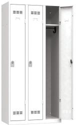 Vinco hegesztett öltözőszekrény, 3 rekeszes, 300 mm, hengerzárral, fehér/fehér/fehér/fehér