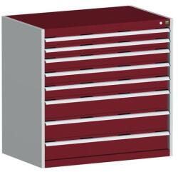 bott Műhely fiókos szekrény Bott Cubio, 100 x 105 x 65 cm, 8 fiókos, szürke-piros