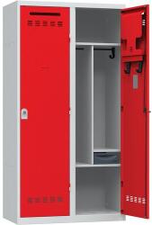 Vinco hegesztett öltözőszekrény, 2 rekeszes, 500 mm, forgóretesszel, szürke/piros