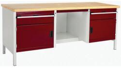 bott Műhelyasztal Bott Cubio Tároló, 84 x 200 x 75 cm, 2 szekrény, 2 fiók, polcok, multiplex, szürke-piros