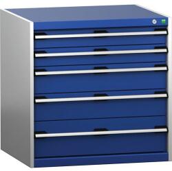 bott Műhely fiókos szekrény Bott Cubio 200, 80 x 80 x 75 cm, 5 fiókos, szürke-kék