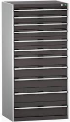 bott Műhely fiókos szekrény Bott Cubio 200, 160 x 80 x 65 cm, 11 fiókos, szürke-antracit