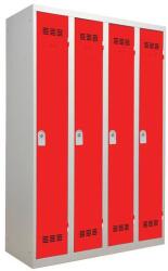 Vinco hegesztett öltözőszekrény, 4 rekeszes, 300 mm, hengerzárral, szürke/piros