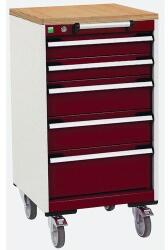 bott Cubio mobil fiókos szekrény, 99 x 52, 5 x 52, 5 cm, 5 fiókos, multiplex, szürke-piros