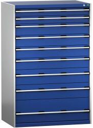 bott Műhely fiókos szekrény Bott Cubio 200, 160 x 105 x 75 cm, 9 fiókos, szürke-kék