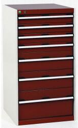 bott Műhely fiókos szekrény Bott Cubio, 120 x 65 x 52, 5 cm, 7 fiókos, szürke-piros