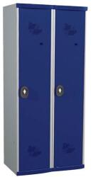 Acial hegesztett öltözőszekrény válaszfallal, 2 rekeszes, 400 mm, forgóretesszel, szürke/kék