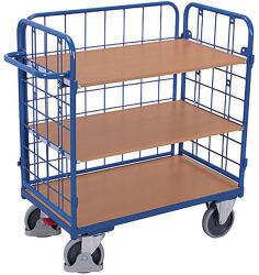 Variofit Polcos kocsi fogantyúval és hálós oldalakkal, 500 kg-ig, 3 polc, 122 x 119 x 62, 5 cm, kék