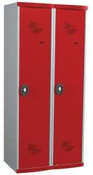 Acial hegesztett öltözőszekrény válaszfallal, 2 rekeszes, 400 mm, forgóretesszel, szürke/piros