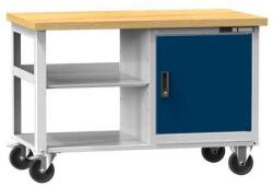 POLAK Mobil műhelyasztal PPS Multiplex, 81 x 120 x 70 cm, 2 polc és szekrény, bükk/sötétkék