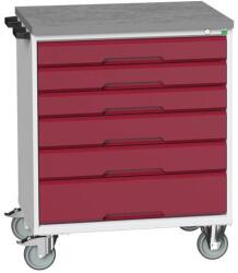 bott Verso mobil íróasztal fiókokkal, 98 x 80 x 60 cm, 6 fiókos, linóleum, szürke-piros