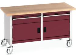 bott Mobil műhelyasztal Bott Cubio Storage, 84 x 150 x 75 cm, 2 fiók, 2 szekrény, multiplex, szürke-piros
