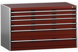 bott Műhely fiókos szekrény Bott Cubio 200, 80 x 130 x 75 cm, 6 fiókos, szürke-piros