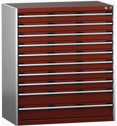 bott Műhely fiókos szekrény Bott Cubio 200, 120 x 105 x 65 cm, 10 fiókos, szürke-piros