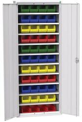 bott Verso szekrény dobozokkal, 200 x 80 x 35 cm, 10 polc, 44 doboz, szürke-szürke