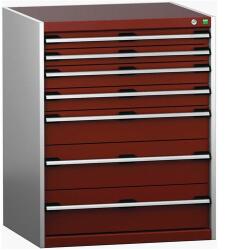 bott Műhely fiókos szekrény Bott Cubio 200, 100 x 80 x 75 cm, 7 fiókos, szürke-piros