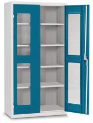 Acial fém műhelyszekrény, 195 x 100 x 50 cm, átlátszó ajtóval
