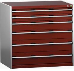 bott Műhely fiókos szekrény Bott Cubio 200, 100 x 105 x 75 cm, 6 fiókos, szürke-piros