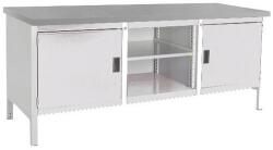 bott Cubio Tároló műhelyasztal, 84 x 200 x 75 cm, 2 szekrény, nyitott polccal, linóleum, szürke-szürke