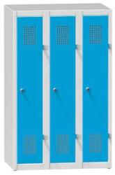 Polak Fém szekrény, 3 ajtós, lábazaton, 900 x 500 x 1200 mm, szürkéskék