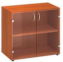 Alfa Office Alfa 500 alacsony, széles szekrény, 73, 5 x 80 x 45, 8 cm, üvegajtóval, cseresznye mintázat
