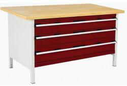 bott Műhelyasztal Bott Cubio Tároló, 84 x 150 x 75 cm, 3 fiókos, multiplex, szürke-piros
