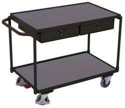 Variofit Polcos kocsi fogantyúval és fiókokkal, 250 kg-ig, 2 polc, 85 x 117, 5 x 62, 5 cm, szürke