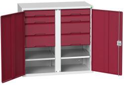 bott Verso fém tároló szekrény, 100 x 105 x 55 cm, 2 polc, 8 fiók, szürke-piros - manutan - 806 323 Ft