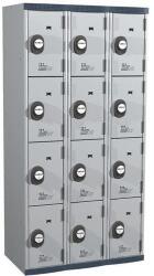 Acial hegesztett öltözőszekrény, 3 oszlopban 12 rekesszel, 300 mm, számkódos zárral, szürke/szürke