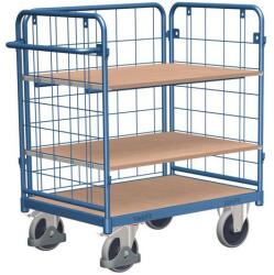 Variofit Polcos kocsi fogantyúval és hálós oldalakkal, 500 kg-ig, 3 polcos, 122 x 139 x 82, 5 cm, kék