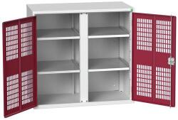 bott Verso fém karbantartó szekrény, drótajtó, 100 x 105 x 55 cm, 4 polc, szürke-piros