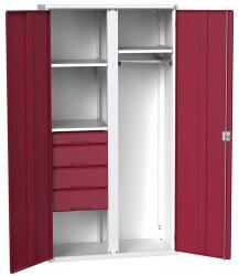 bott Fém karbantartó szekrény Bott Verso, 200 x 105 x 55 cm, 3 polc, 4 fiók, szürke-piros