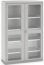 bott Műhelyszekrény átlátszó ajtókkal Bott Verso, 200 x 130 x 55 cm, 4 polccal, szürke-szürke