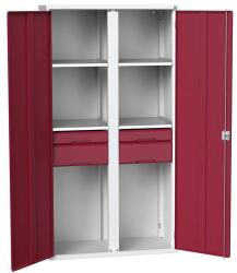 bott Fém karbantartó szekrény Bott Verso, 200 x 105 x 55 cm, 4 polc, 4 fiók, szürke-piros