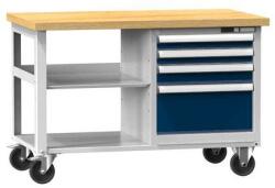 POLAK Mobil műhelyasztal PPS Multiplex, 81 x 120 x 70 cm, 4 fiókkal és 2 polccal, bükk/sötétkék
