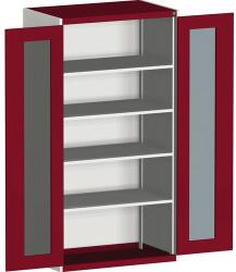 bott Műhelyszekrény átlátszó ajtókkal Bott Cubio, 200 x 105 x 65 cm, 4 polccal, szürke-piros
