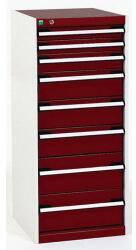 bott Műhely fiókos szekrény Bott Cubio, 120 x 52, 5 x 52, 5 cm, 8 fiókos, szürke-piros