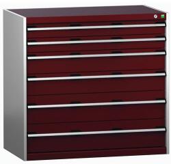 bott Műhely fiókos szekrény Bott Cubio 200, 100 x 105 x 65 cm, 6 fiókos, szürke-piros