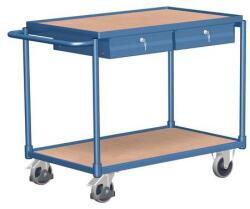 Variofit Polcos kocsi fogantyúval és fiókokkal, 250 kg-ig, 2 polc, 85 x 117, 5 x 62, 5 cm, kék