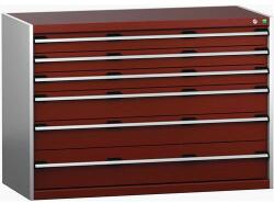bott Műhely fiókos szekrény Bott Cubio 200, 90 x 130 x 65 cm, 6 fiókos, szürke-piros