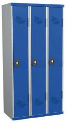 Acial hegesztett öltözőszekrény, 3 rekeszes, 300 mm, hengerzárral, szürke/kék