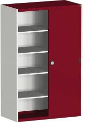 bott Műhelyszekrény tolóajtókkal, 200 x 130 x 65 cm, 4 polccal, szürke-piros