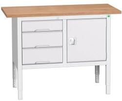 bott Verso műhelyasztal, állítható magasságú, 83-93 x 125 x 60 cm, multiplex, 3 fiókos, 1 szekrény, szürke-szürke