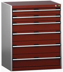 bott Műhely fiókos szekrény Bott Cubio 200, 100 x 80 x 65 cm, 6 fiókos, szürke-piros