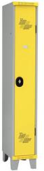 Acial hegesztett öltözőszekrény, 1 rekeszes, 300 mm, lábakon, hengerzárral, szürke/sárga