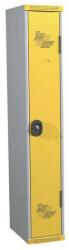 Acial hegesztett öltözőszekrény, 1 rekeszes, 300 mm, hengerzárral, szürke/sárga